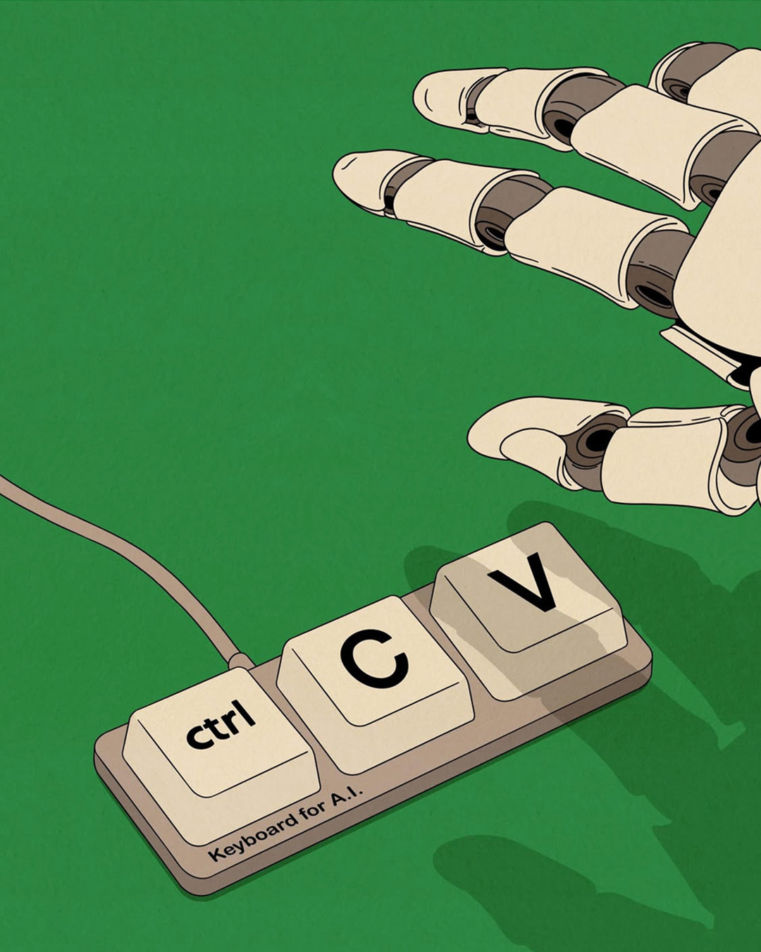 robotic hand using an A.I. keyboard 