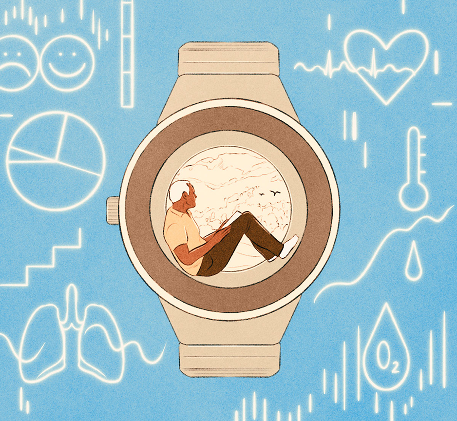 man sitting in a watch and looking into a landscape
