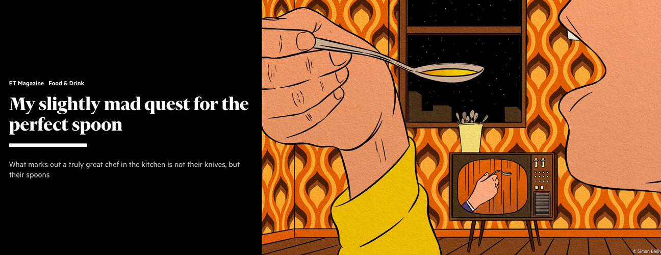 screenshot from the online article of the financial times with a spoon in front of a mouth and a tv picture with a urigella trick