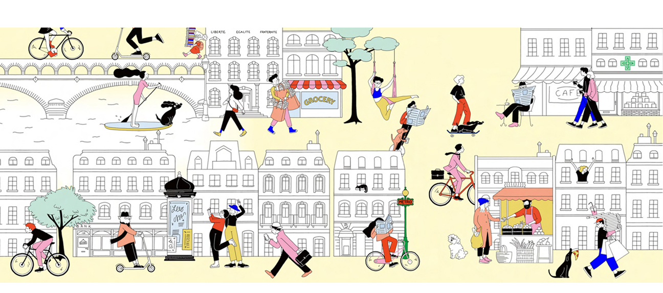 hidden object picture with streets of paris and people on their ways