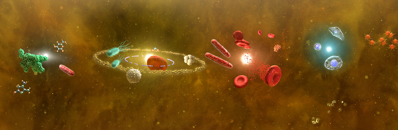 infographic about the diagnostics of urine as a realistic 3d universe 
