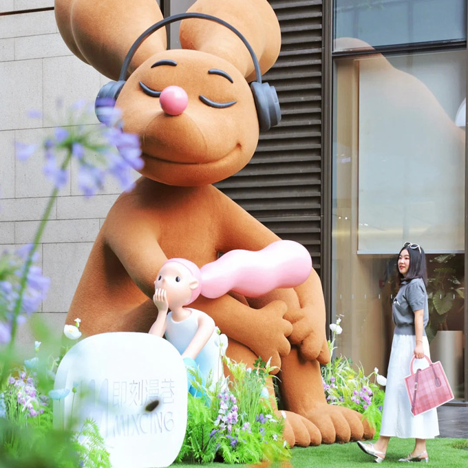 large-scale hare wears headphones 