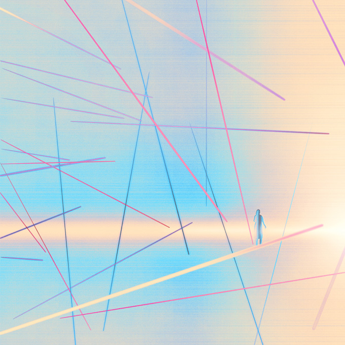 silhouette of a woman surrounded by colorful bars