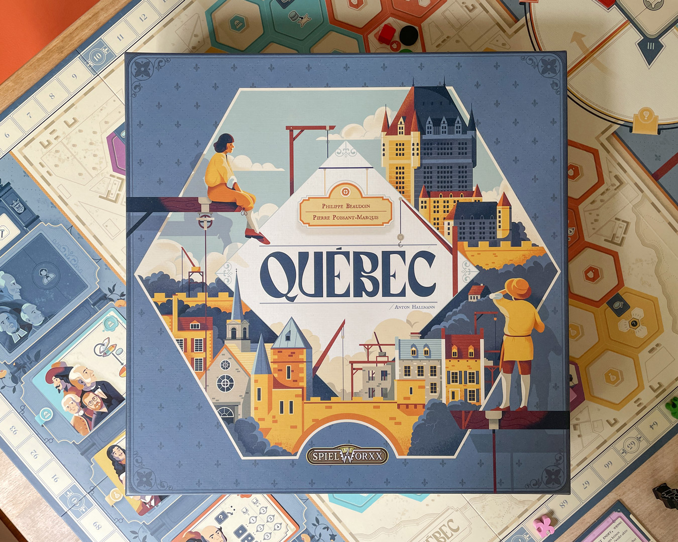 front cover of boardgame quebec by spielworxx 