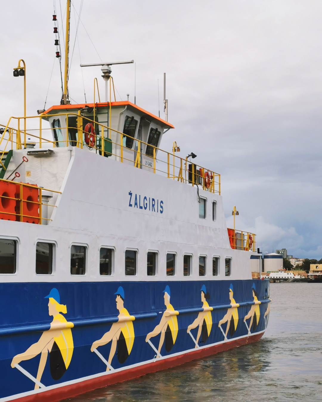 painted men on a ferry 