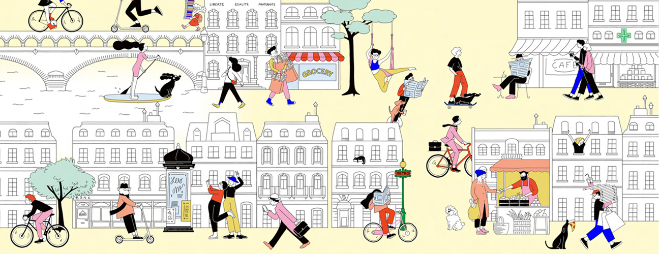 hidden object picture with streets of paris and people on their ways