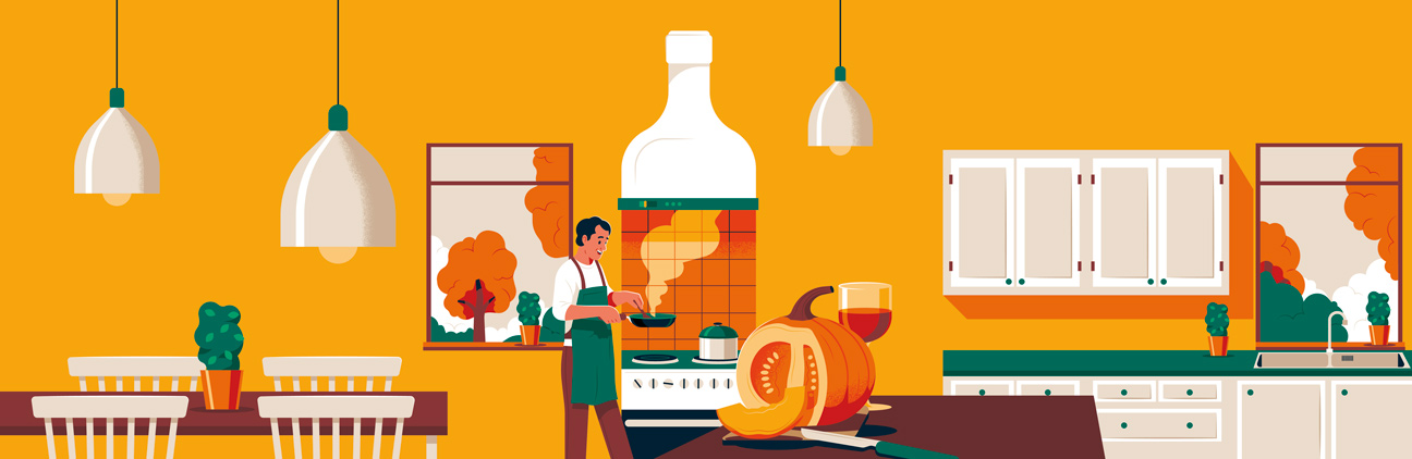 cooking man with pumpkin