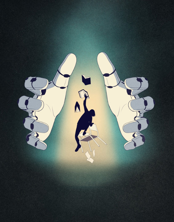kid falling through giant robot hands