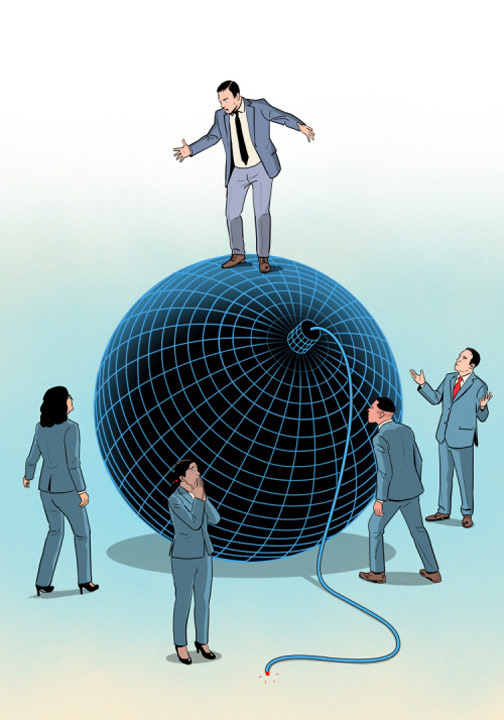 politicians standing around a big AI bomb