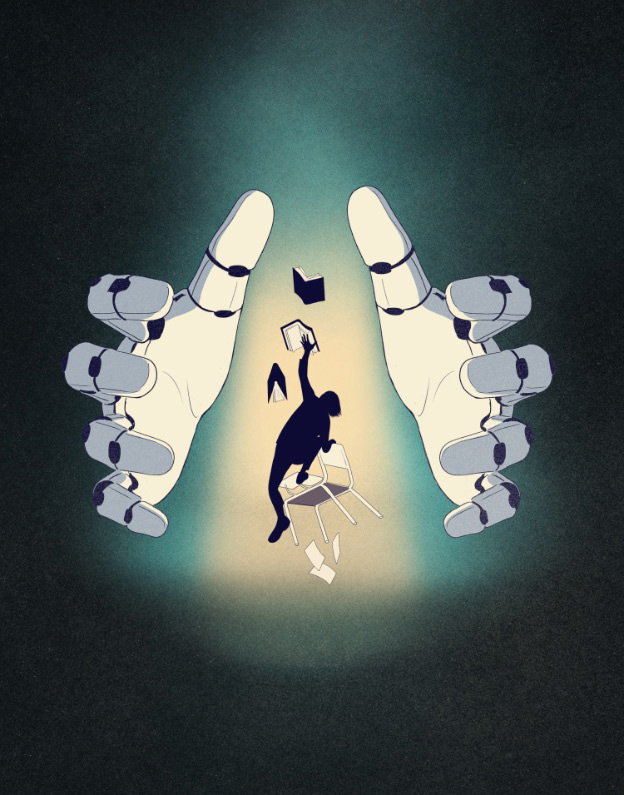 kid falling through giant robot hands