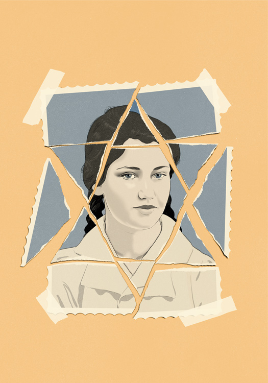 torn photo of young Simone veil forms the jewish star