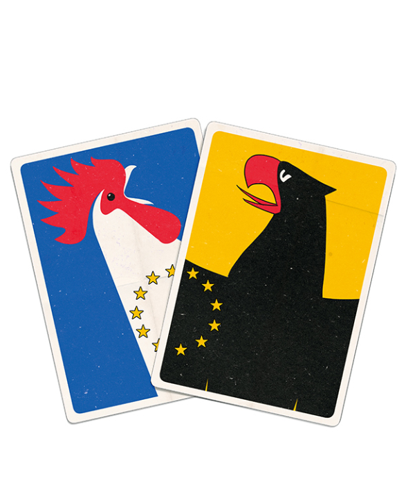 the French rooster and German eagle with the Europe sign