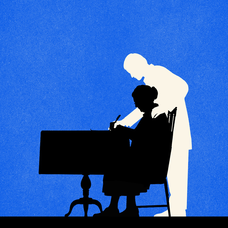 A man holds an elderly woman