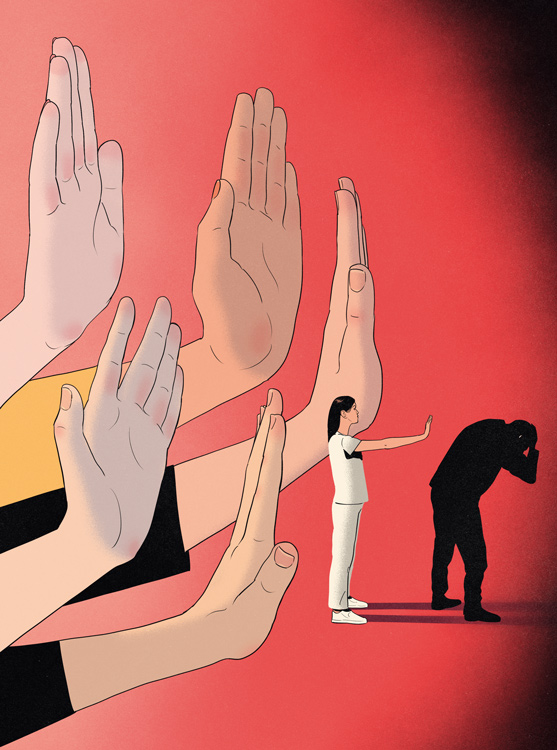 hands against a masculine shadow 