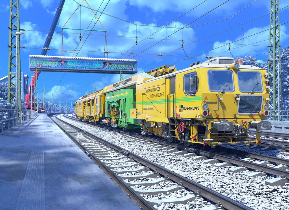 locomotive on tracks at the platform in winter