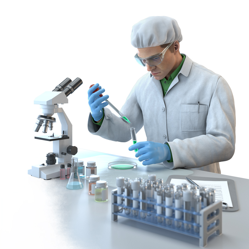 man with pipette at microscope