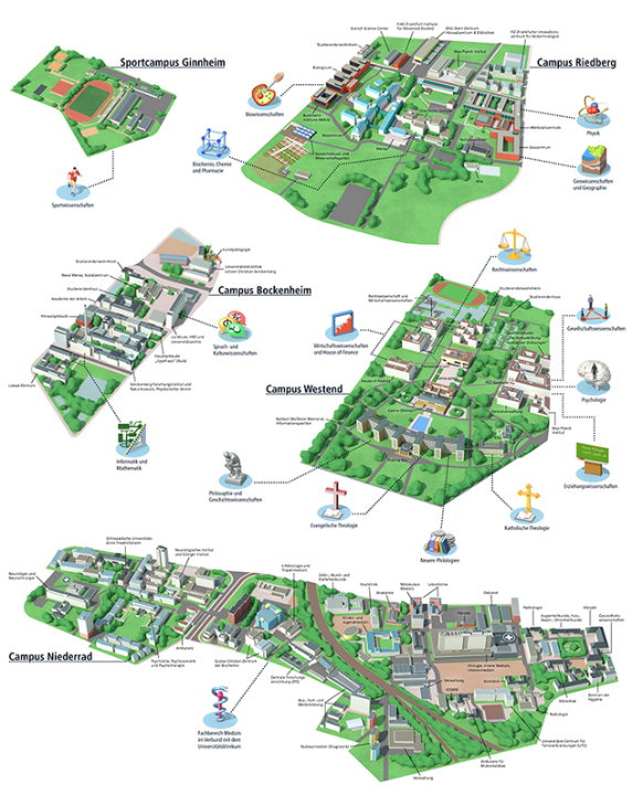 map of the Goethe university in Frankfurt, Germany