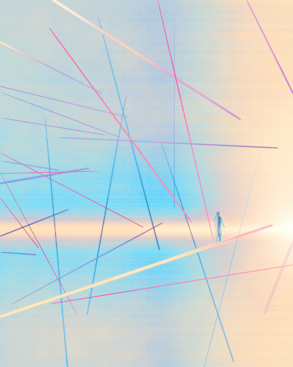 silhouette of person in abstract space