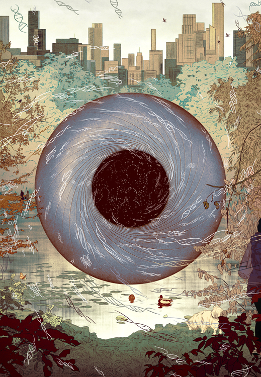 huge eye with Dan strange in front of New York City