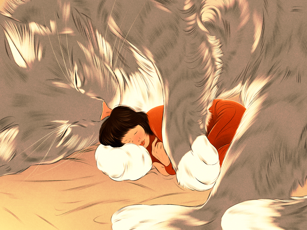 giant cat hugging a girl