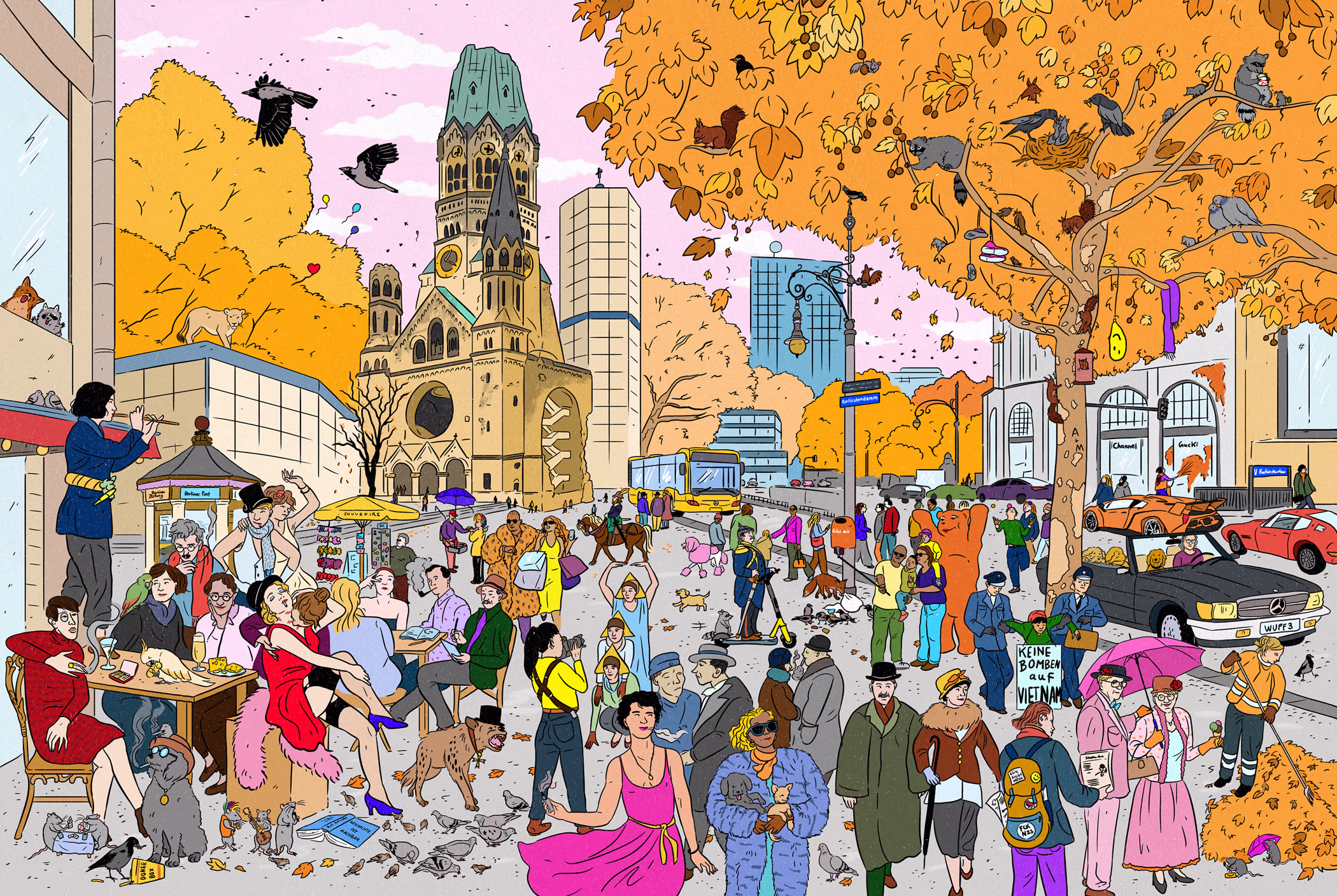 people in front of Kaiser Wilhelm Memorial Church enjoying a day in autumn in Berlin